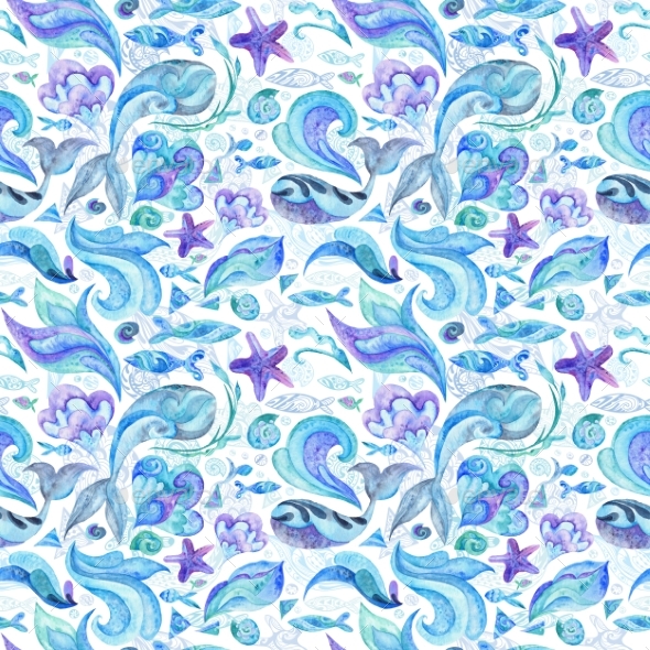 590x590 Blue Watercolor Abstract Marine Pattern By Kisika Graphicriver - Marine Watercolor