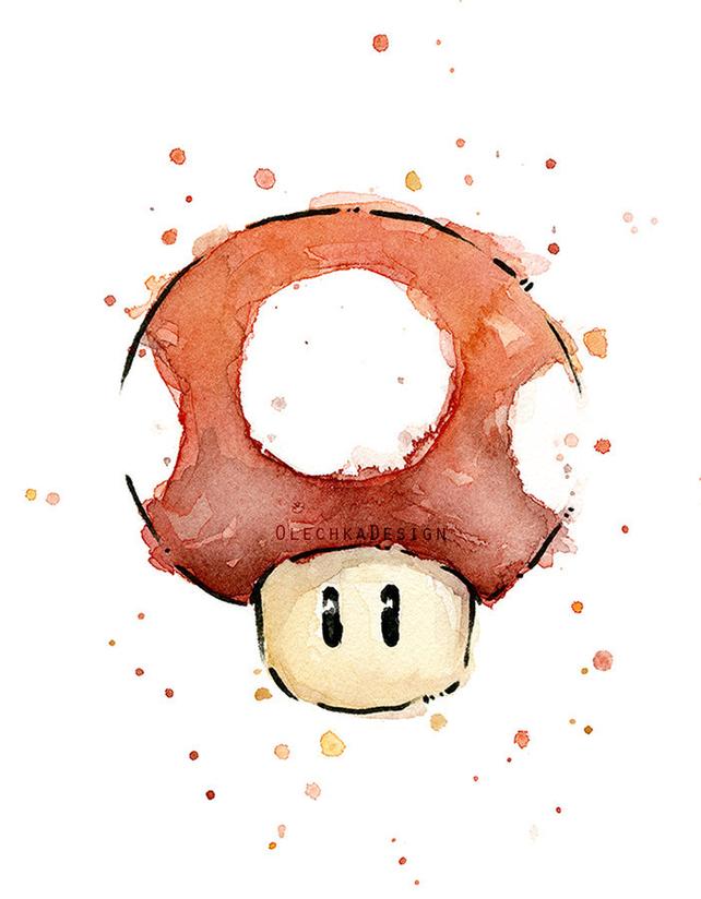 642x824 Mario Watercolor Red Mushroom Art Print Mario Mushroom Art Etsy - Mario Watercolor