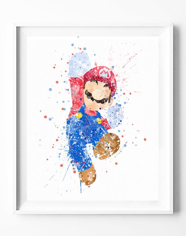 600x761 Super Mario Art Print Poster Watercolor Painting Wall Art Home - Mario Watercolor