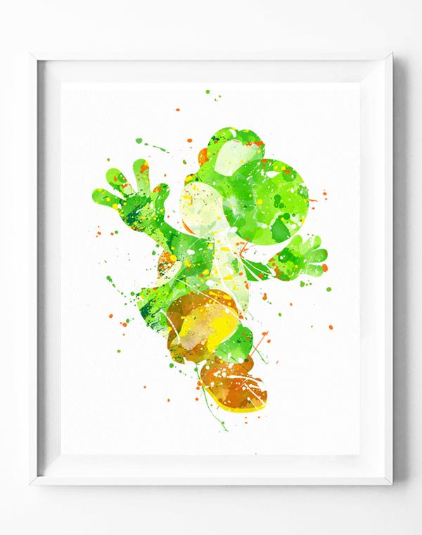 600x761 Super Mario Yoshi Art Print Poster Watercolor Painting Wall Art - Mario Watercolor