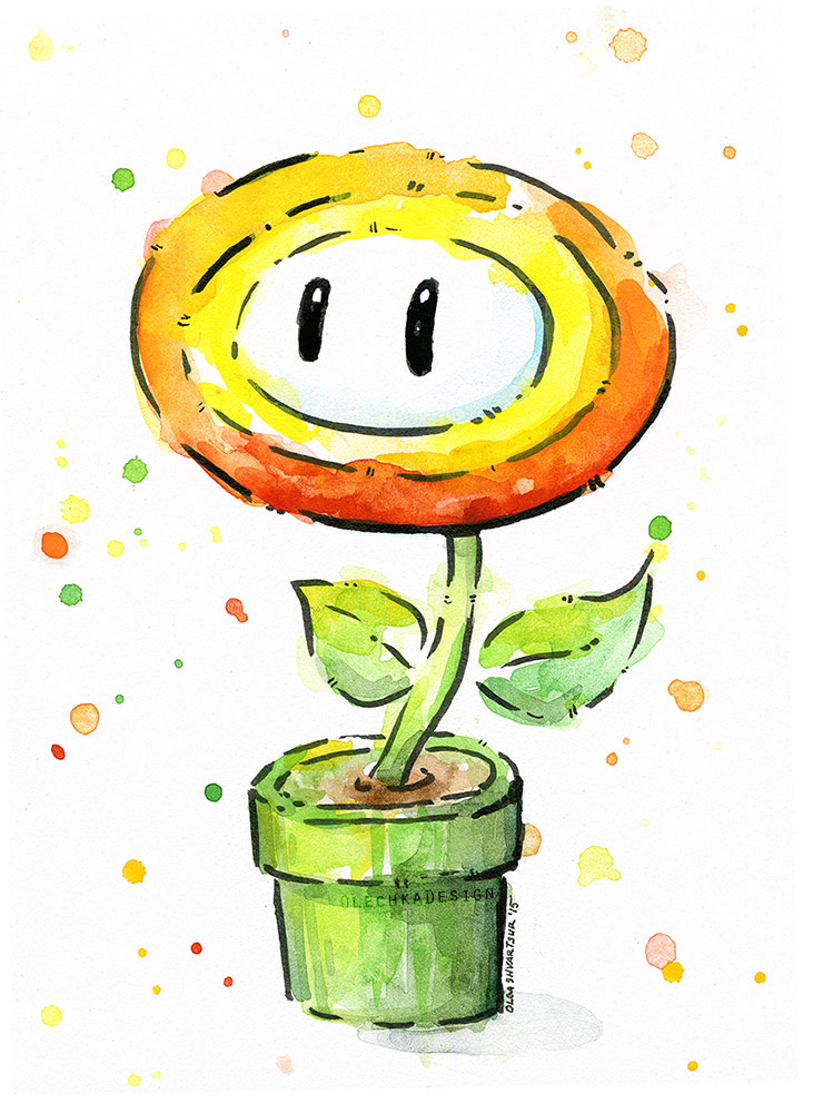 731x1000 Fireflower Mario Watercolor - Mario Watercolor
