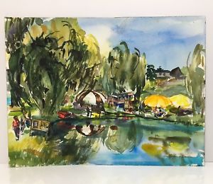 300x260 Jean Harding Brown Watercolor Signed Original Vibrant Landscape - Market Watercolor