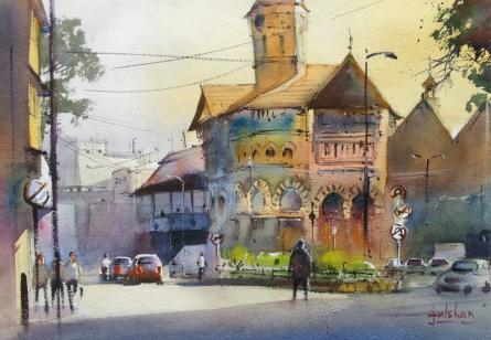 445x308 A Market Of Beauty By Artist Gulshan Achari Cityscape Art - Market Watercolor
