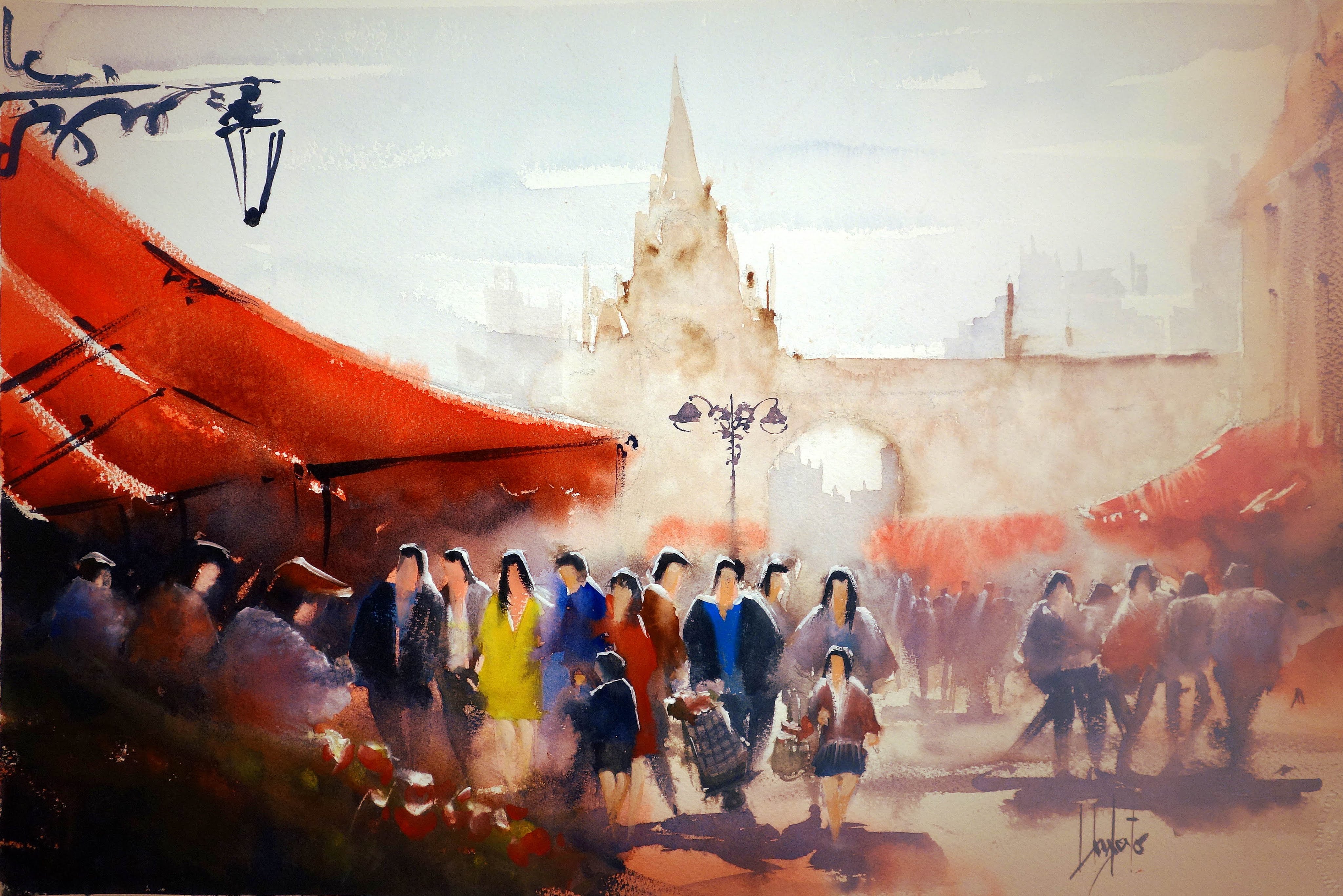 4096x2733 Market Day - Market Watercolor