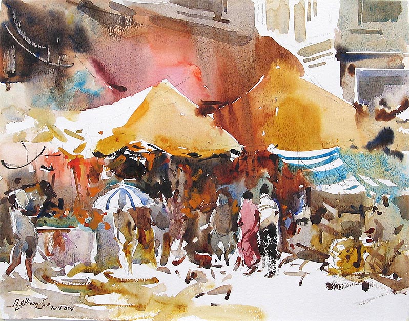 798x626 Chicago Watercolor Artist Ng Woon Lam Nws - Market Watercolor