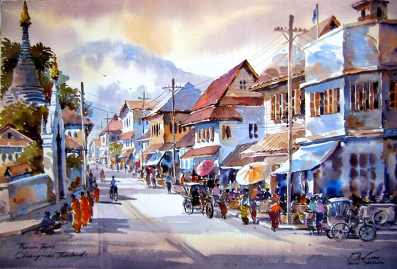 562x381 Market Watercolor Painting Haimchar - Market Watercolor
