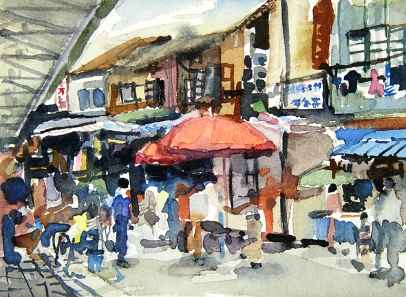 590x432 David Shingler - Market Watercolor