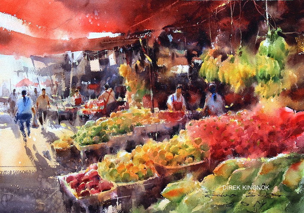 1024x720 Direk Kingnok Watercolor Artist Morning - Market Watercolor