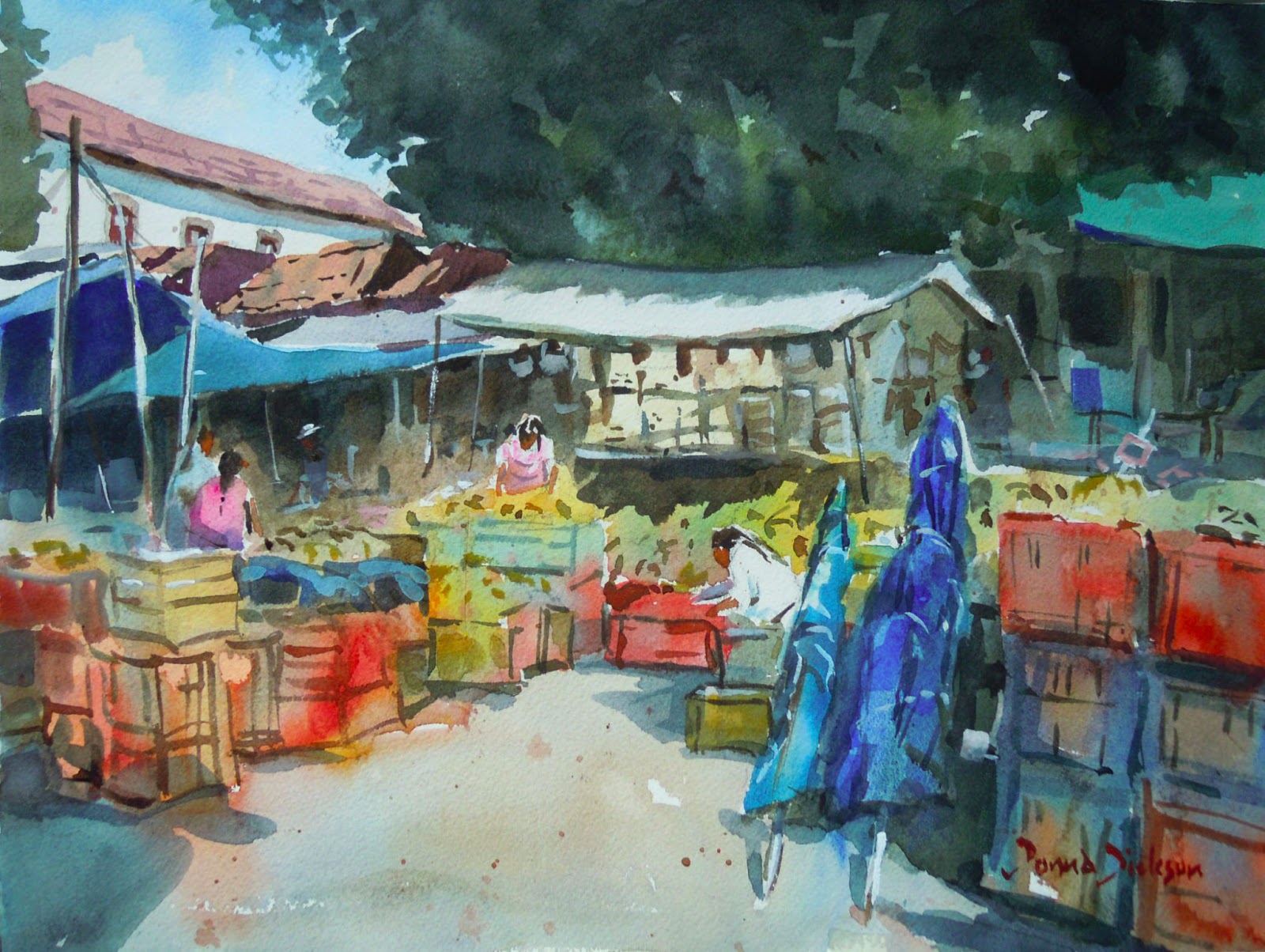 1600x1204 Donna Dickson Artist Patzcuaro Market Scene Watercolour - Market Watercolor