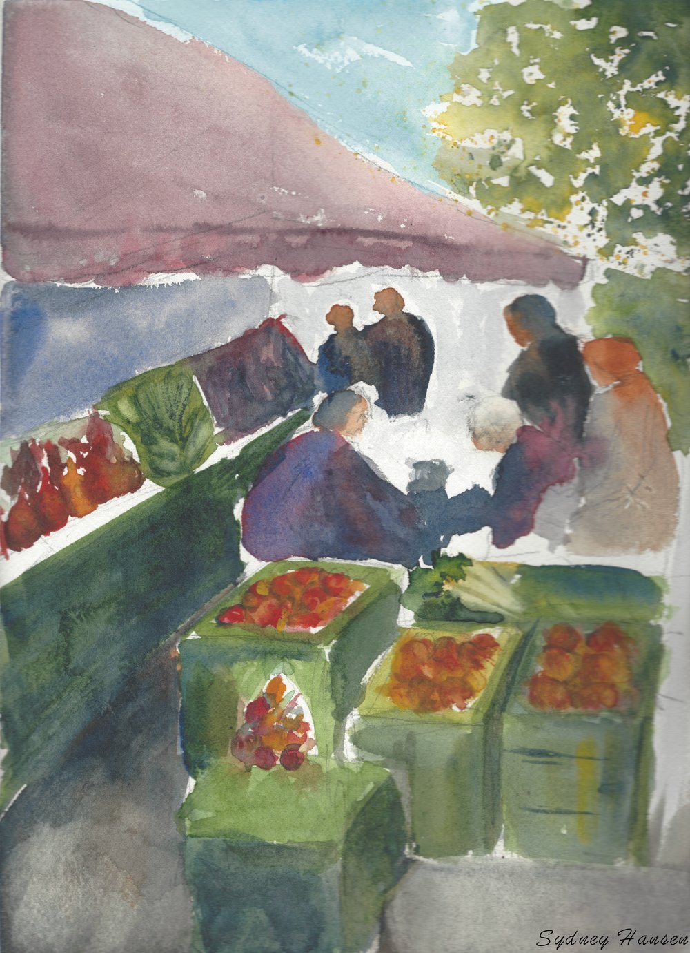 1000x1380 Farmers Market Watercolor Print Peachy Paintings - Market Watercolor
