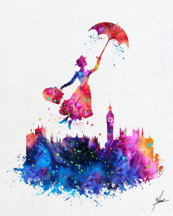 576x720 Mary Poppins Watercolor Illustrations Art Print Wall Art Poster - Mary Poppins Watercolor