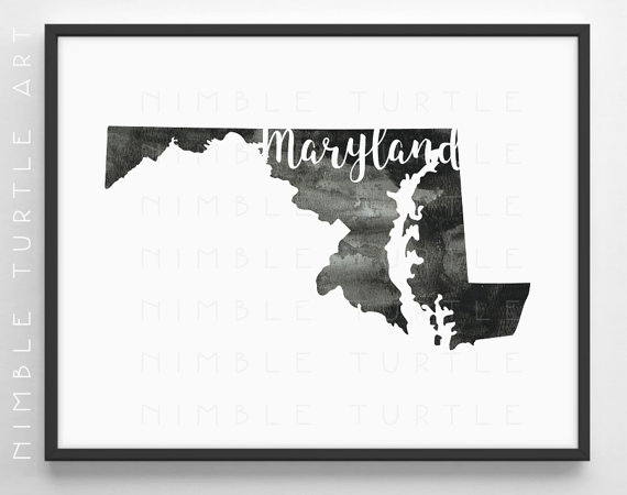 570x450 Maryland State Outline Watercolor - Maryland Watercolor