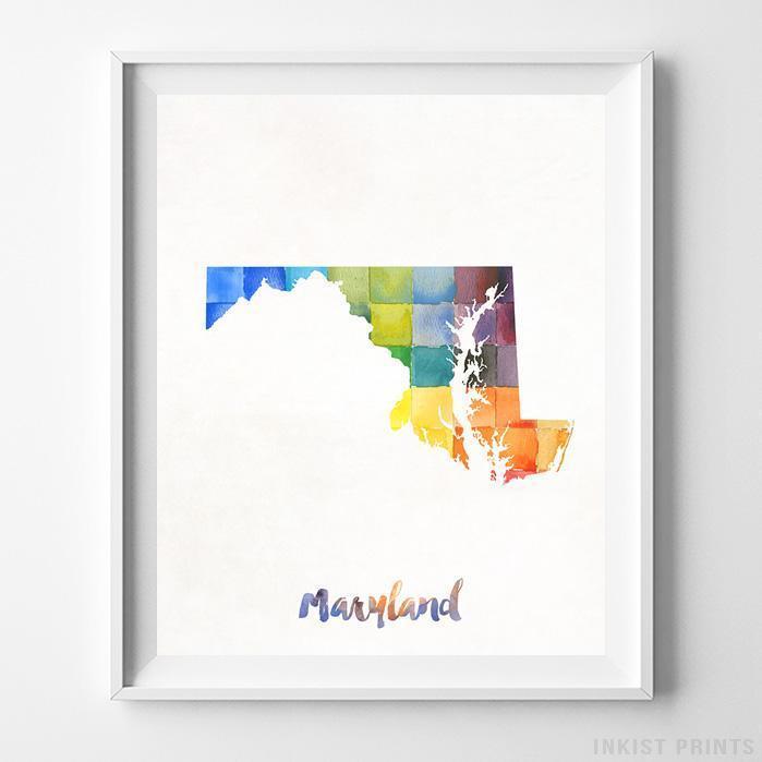 699x699 Maryland Usa Watercolor Map Print - Maryland Watercolor