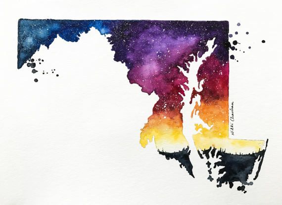 570x414 Maryland Art, Maryland Gifts, State Map Art, Watercolor States - Maryland Watercolor
