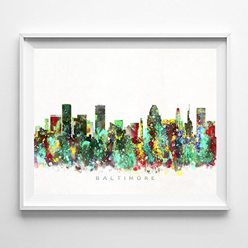 500x500 Baltimore Maryland Watercolor Skyline Wall Art Home - Maryland Watercolor