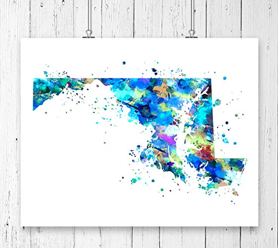 560x500 Maryland Map Art Print, Usa States Map, Watercolor Art - Maryland Watercolor
