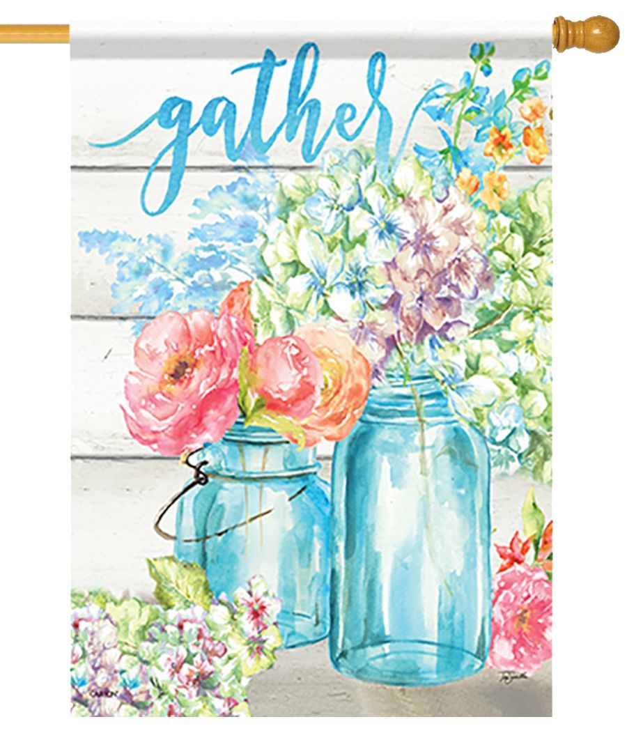 900x1062 Watercolor Floral Mason Jar House Flag - Mason Jar Watercolor