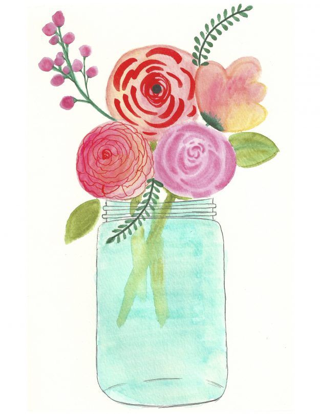 625x809 Watercolor Flowers In A Mason Jar - Mason Jar Watercolor