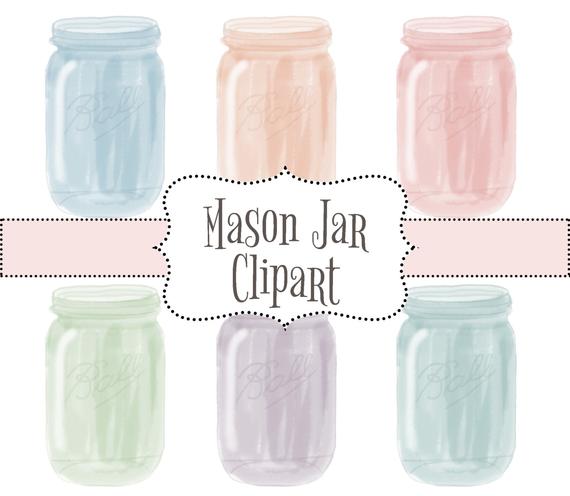 570x496 Watercolor Mason Jar Clipart Wedding Mason Jar Clipart Etsy - Mason Jar Watercolor