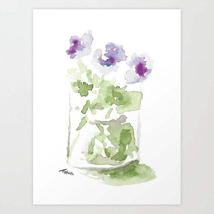 700x700 Watercolor Violets In A Mason Jar Art Print By Cedarandstring - Mason Jar Watercolor
