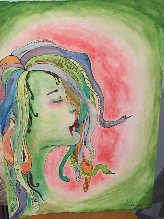 570x760 Medusa Watercolor Painting - Medusa Watercolor