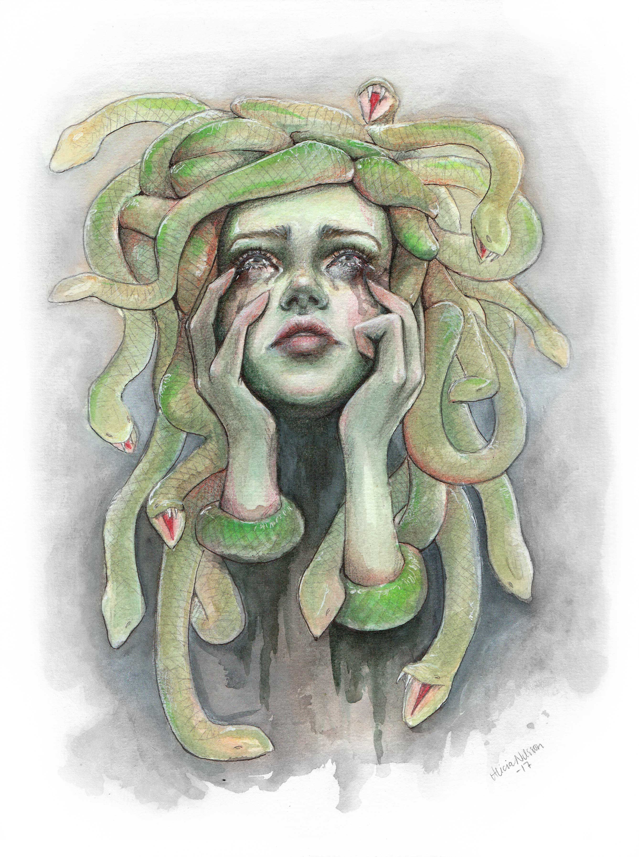 2676x3585 Medusa Watercolour And Ink Portrait Illustration By Alicia Nilsson - Medusa Watercolor