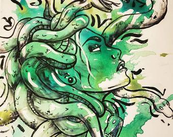 340x270 Watercolor Medusa Etsy - Medusa Watercolor