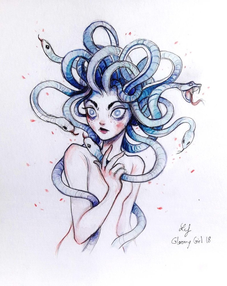 796x1003 Inktober 2017 - Medusa Watercolor