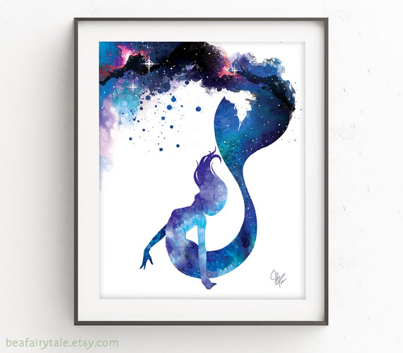 570x499 Watercolor Mermaid Print - Mermaid Paintings Watercolor