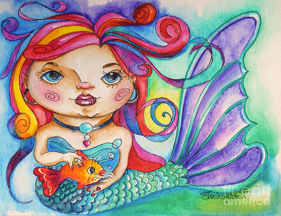 900x692 Watercolor Mermaidia Mermaid Painting Mixed Media By Shelley Overton - Mermaid Paintings Watercolor