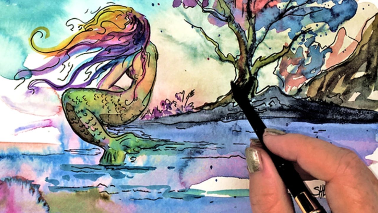 1280x720 Weeping Mermaid Watercolor Bleeding Speedpaint Art Sherpa - Mermaid Paintings Watercolor