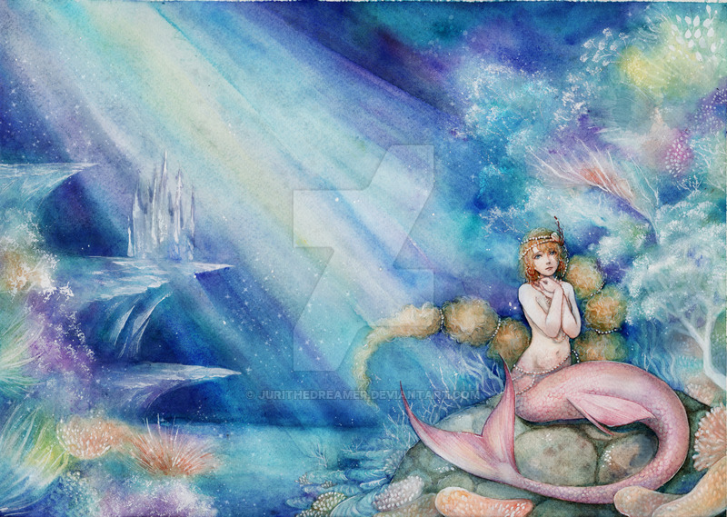800x569 The Little Mermaid Watercolor By Jurithedreamer - Mermaid Paintings Watercolor