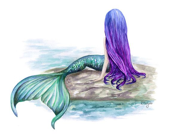 570x456 Mermaid Watercolor Art Print - Mermaid Watercolor