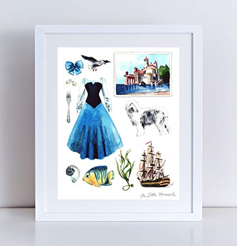 482x500 The Little Mermaid Art Collage Disney Princess Art - Mermaid Watercolor