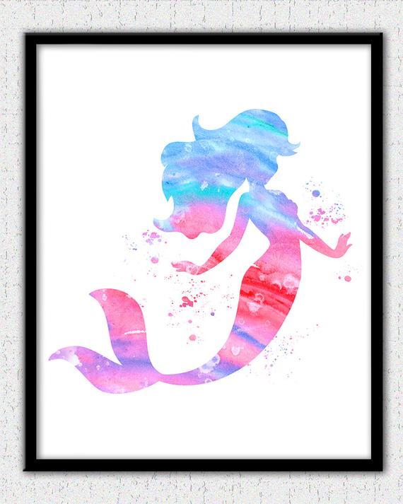 570x713 Mermaid Wall Art Pink Mermaid Watercolor Print Ariel Print Etsy - Mermaid Watercolor