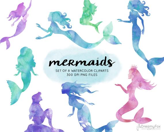 570x459 Mermaid Watercolor Clipart Watercolor Mermaid Clipart Etsy - Mermaid Watercolor