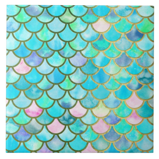 540x540 Spring Mermaid Watercolor Scales Mermaidscales Tile - Mermaid Watercolor