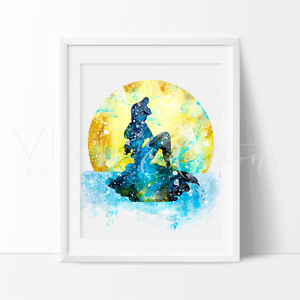 300x300 Ariel Little Mermaid Watercolor Nursery Art Print Kids Decor Wall - Mermaid Watercolor