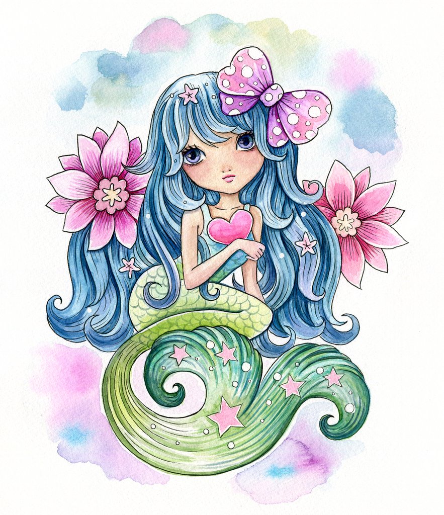 883x1024 Cute Mermaid - Mermaid Watercolor