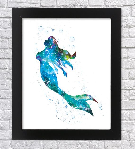 570x629 Little Mermaid Watercolor Art Printable Art Ariel Poster Etsy - Mermaid Watercolor Art
