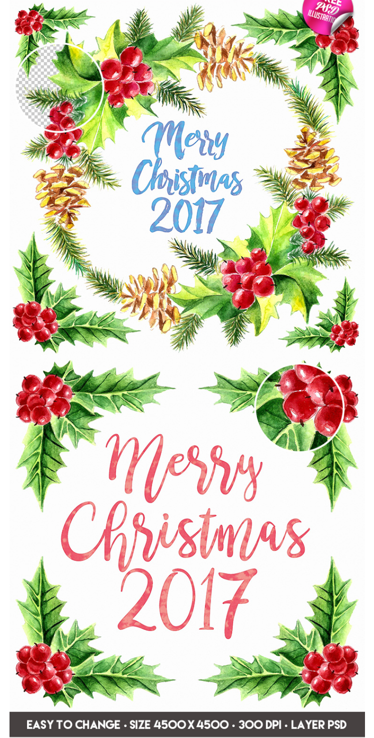 747x1472 Merry Christmas Watercolor Illustration - Merry Christmas Watercolor