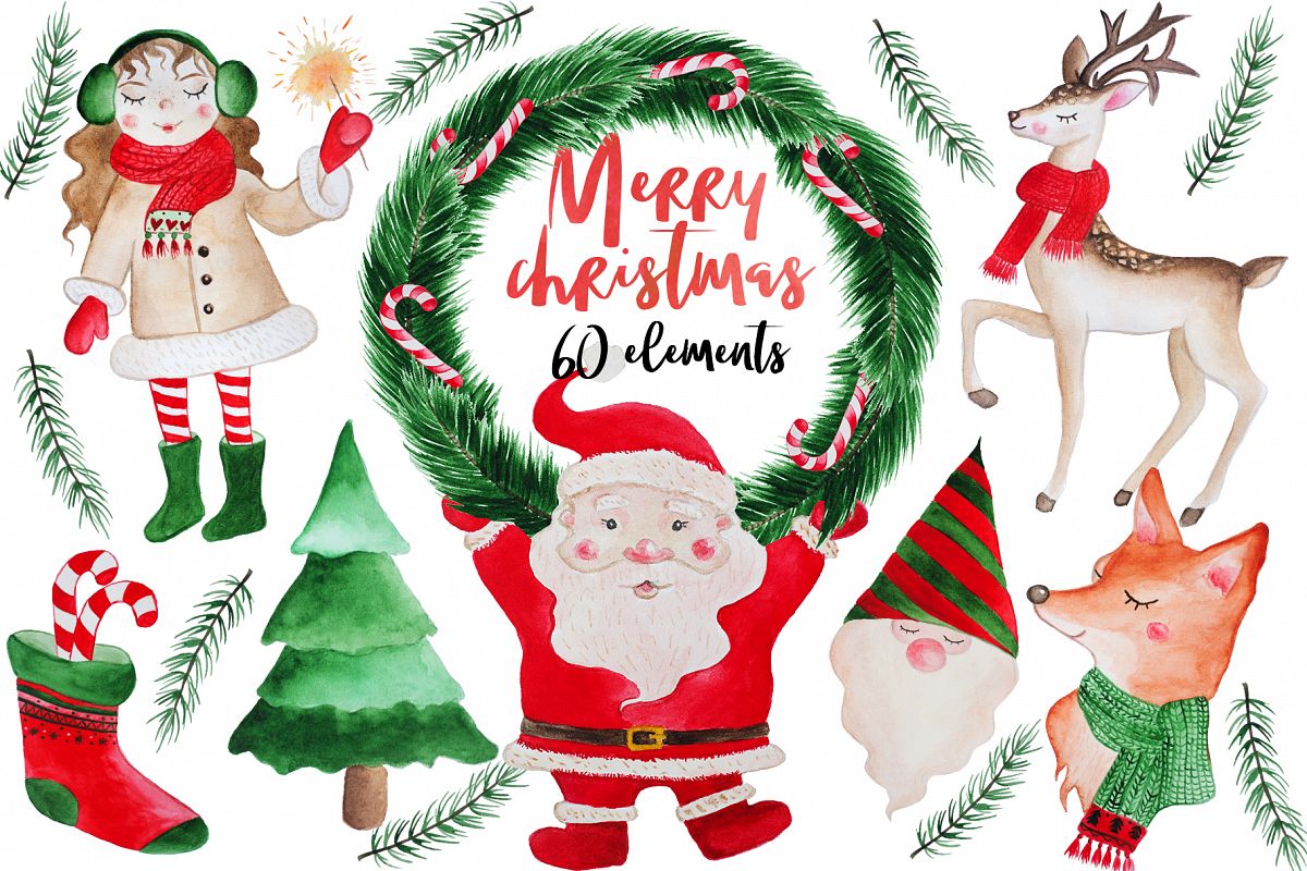 1200x800 Merry Christmas Watercolor Set - Merry Christmas Watercolor