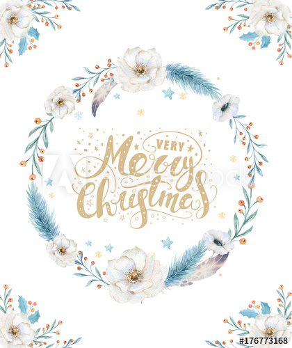 420x500 Merry Christmas Watercolor Cards With Floral Elements. Happy New - Merry Christmas Watercolor
