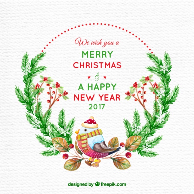 626x626 Merry Christmas Card And New Year With Watercolor Bird Vector - Merry Christmas Watercolor