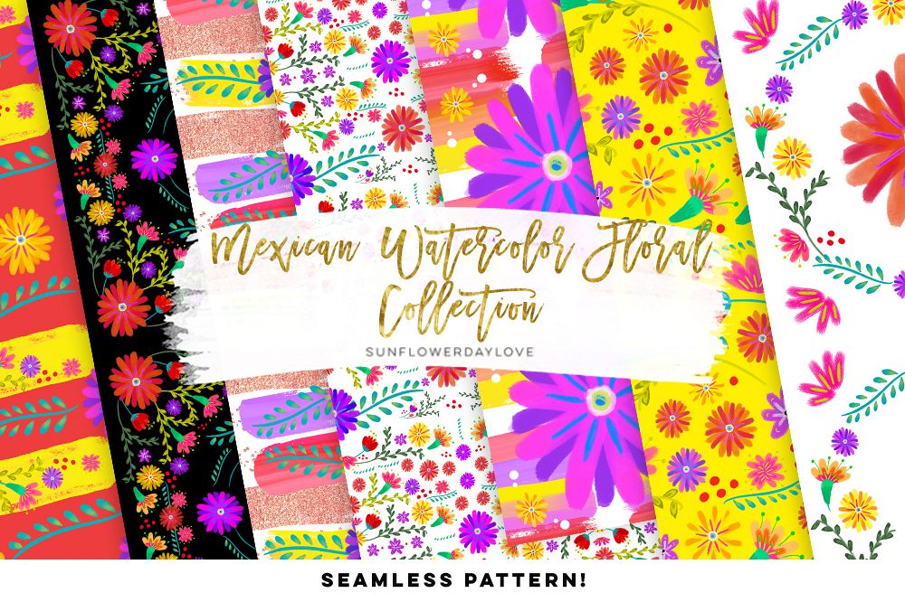 1000x666 Mexican Watercolor Floral Digital Pattern - Mexican Watercolor