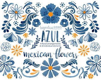340x270 Mexican Watercolor Floral Clipart Png Mexican Party Etsy - Mexican Watercolor