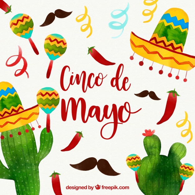 626x626 Cinco De Mayo Background With Mexican Elements In Watercolor Style - Mexican Watercolor