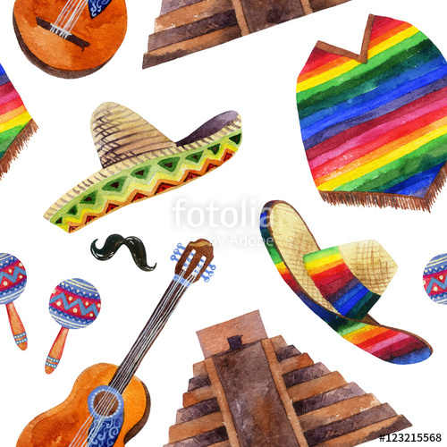 500x500 Watercolor Mexican Seamless Pattern. Stock Photo And Royalty Free - Mexican Watercolor