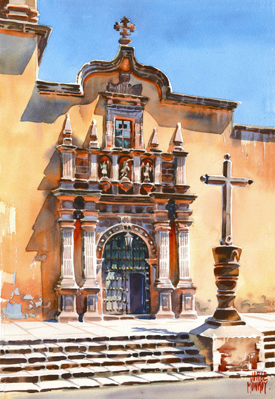 552x800 Entrance To The Church Of The Immaculate Conception In Amatitan - Mexican Watercolor