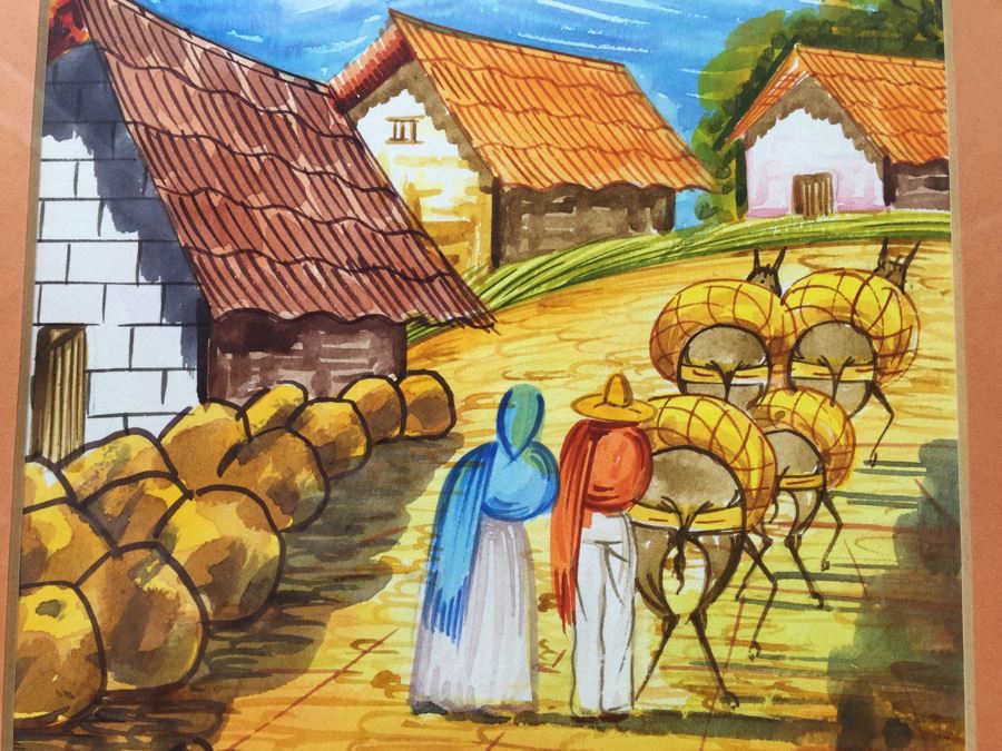 900x675 Framed Original Mexican Watercolor Painting By Ruiz - Mexican Watercolor